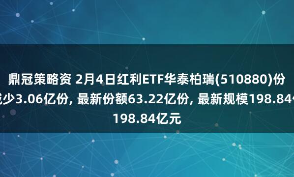 鼎冠策略资 2月4日红利ETF华泰柏瑞(510880)份额减少3.06亿份, 最新份额63.22亿份, 最新规模198.84亿元