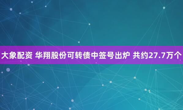 大象配资 华翔股份可转债中签号出炉 共约27.7万个