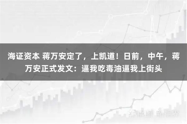 海证资本 蒋万安定了，上凯道！日前，中午，蒋万安正式发文：逼我吃毒油逼我上街头